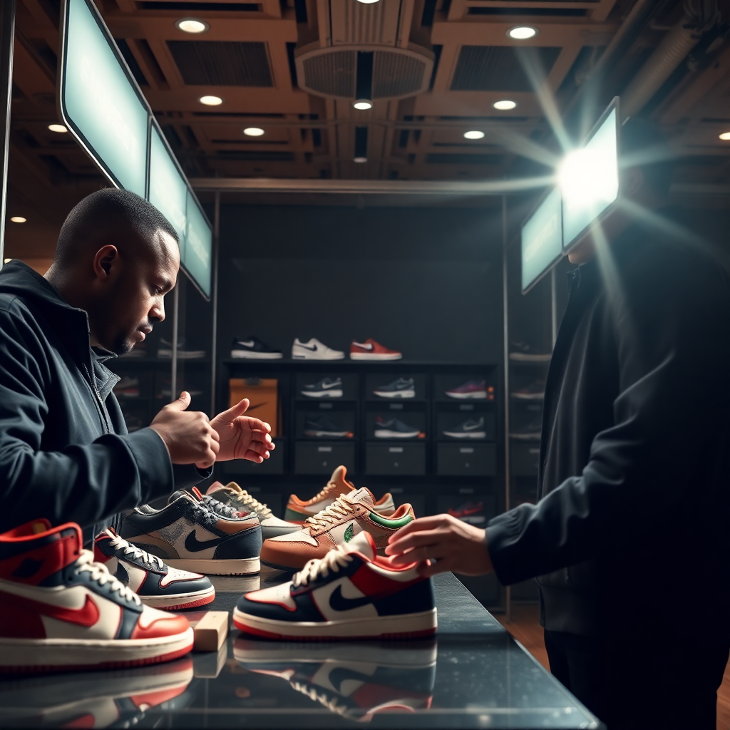 Specialist authenticating sneakers at FlyMyMall's physical verification hub